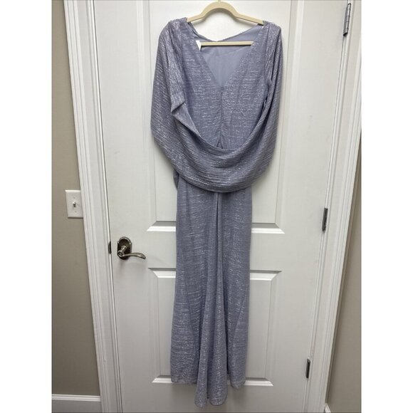 Betsy & Adam Size Size 12 Petite Blue Metallic Cape cocktail formal Gown Dress - Picture 9 of 11